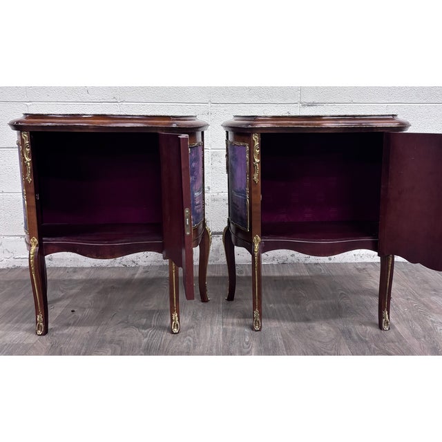 Brown Vintage French Louis XV Style Nightstands Bedside Cabinets - Pair For Sale - Image 8 of 18