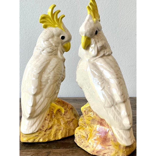 Vintage Glazed Ceramic Cockatoos - A Pair For Sale - Image 10 of 12