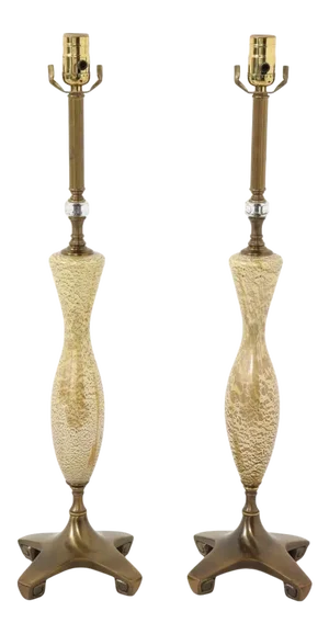 Pair of Midcentury Venetian Gold Leaf Blown Glass and Brass Table Lamps