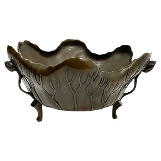 Japanese Bronze Ikebana Lotus Footed Bowl For Sale