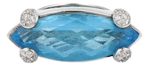 Marquise Shaped Blue Topaz & Diamond 18k White Gold Ba Italy Ring, Size 6.5