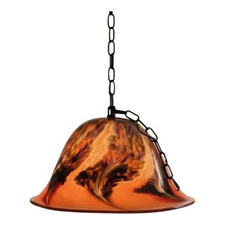 1970s Large Mid-Century Modern Italian Style Amber Tortoiseshell Mouth-Blown Art Glass Pendant Light Chandelier For Sale