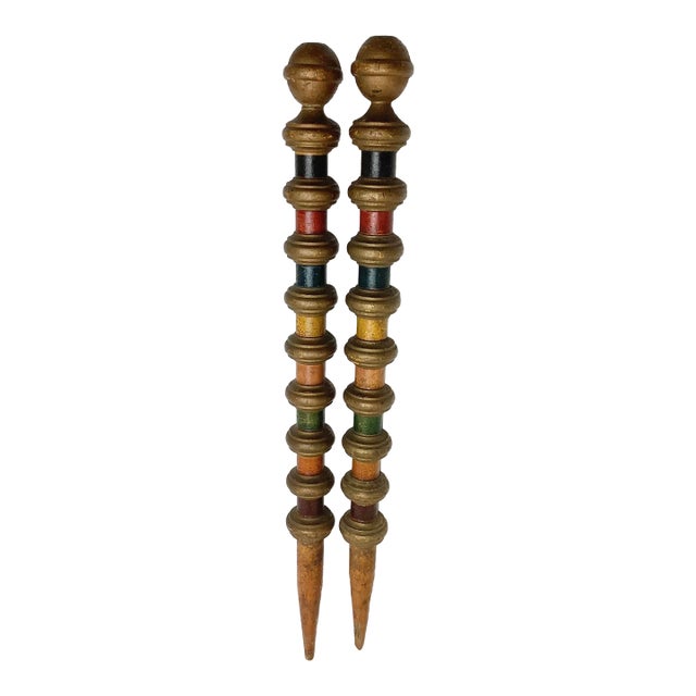 Antique Turned Wooden Croquet Stakes in Wonderfull Old Paint For Sale