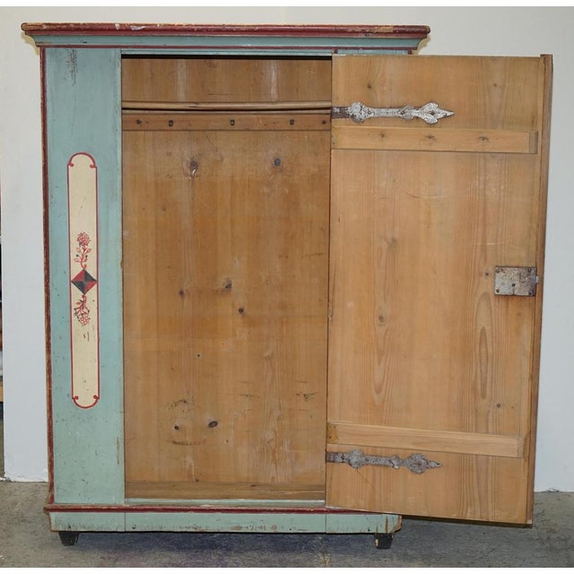 German Aqua Blue Hand Painted Marriage Wardrobe, 1818 For Sale - Image 16 of 18