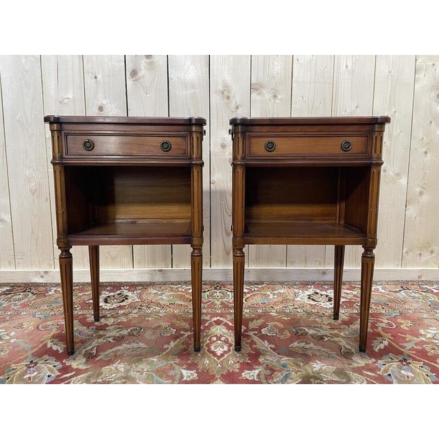 Wood Louis XVI Style Bedside Tables in Cherrywood, Set of 2 For Sale - Image 7 of 7