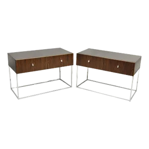 Vintage Rougier Mid Century Danish Modern Rosewood & Chrome Nightstands - a Pair