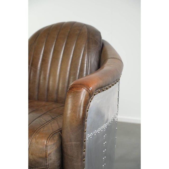 Cowhide Leather Aviator Club Armchair with Aluminium Finish For Sale - Image 10 of 13
