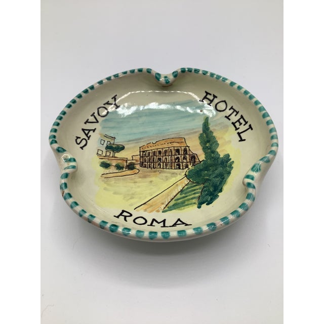 A stunning vintage and rare hand painted Savoy Hotel Roma ceramic ashtray/catchall. The hand painting art and the artistic...