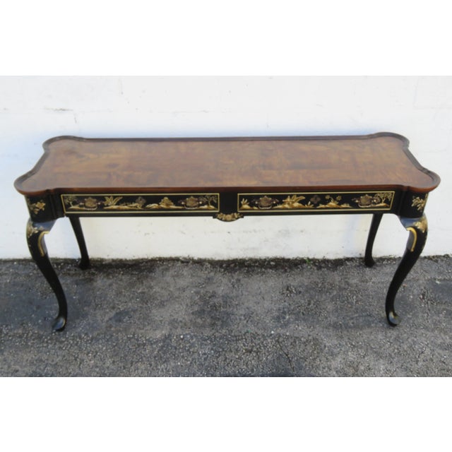 Hekman Black Lacquer Chinoiserie Walnut Burl Console Hall Sofa Table 6120 For Sale - Image 16 of 18