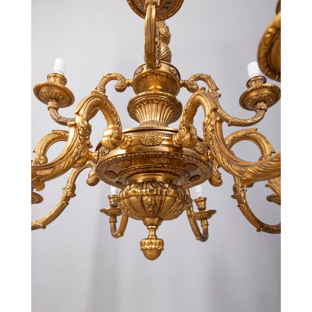 20th Century Classic Twelve-Light Gilded Bronze Chandelier, 1950s For Sale - Image 13 of 16