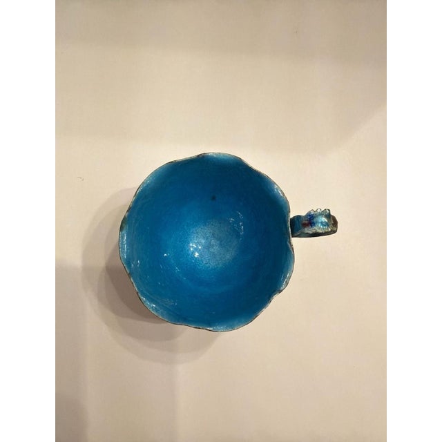 Antique Chinese Export Enameled Copper Miniature Tea Cup Floral Design For Sale - Image 4 of 6