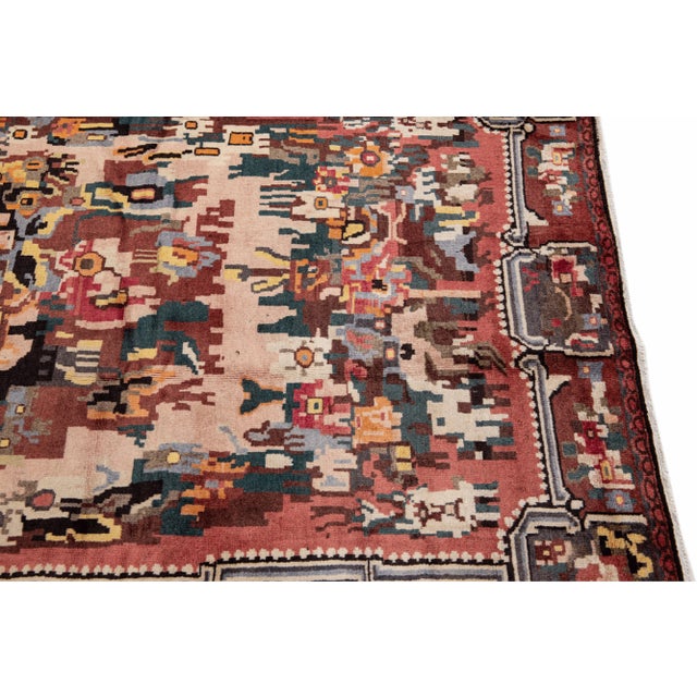 Vintage Handmade Lilihan Rose Floral Wool Rug 4'6" X 7'5" For Sale In New York - Image 6 of 11