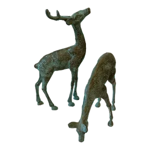 Pair of Mid Century Verdigris Deer Figurines