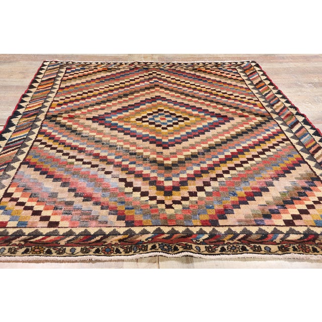 Pink Vintage Checkered Diamond Persian Lori Rug - 05'01 X 07'03 For Sale - Image 8 of 9