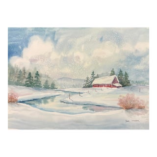 1980s Barb Starner Winter Landscape Painting For Sale