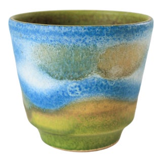 Vintage German Pottery Blue & Green Planter For Sale