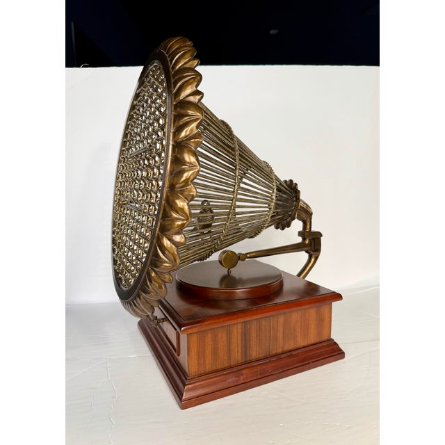 Vintage Maitland Smith Brass & Wood Gramophone Birdcage Decorative Box For Sale - Image 9 of 12