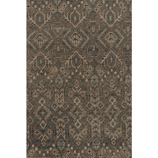 Rug & Kilim’s Distressed Style Rug in Beige-Brown, Aegean Blue Geometric Patterns For Sale In New York - Image 6 of 7