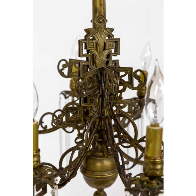 Late 19th Century Antique Victorian Brass C-Curve Chandelier With Crystal Rods For Sale - Image 5 of 12