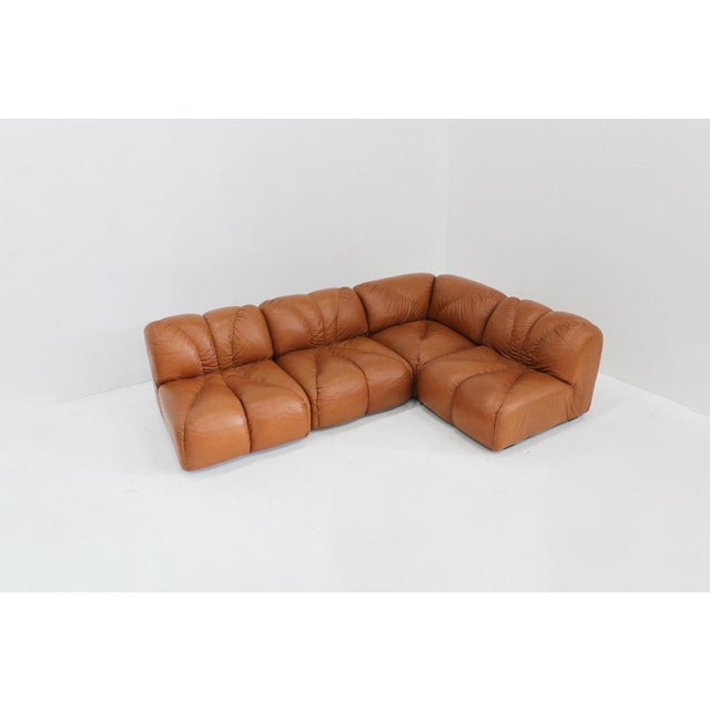 Vintage Modular Sofa in Cognac Leather, Italy, 1970s, Set of 4 For Sale - Image 9 of 9