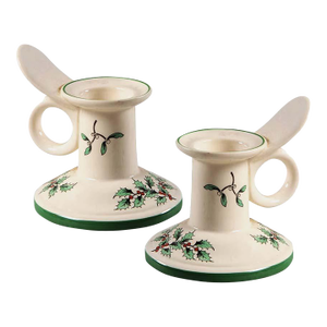 Pair Spode Christmas Tree Ringhandle Candle Holders - Made in England