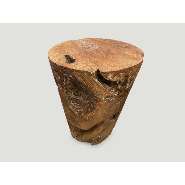 Andrianna Shamaris Organic Cerused Teak Wood Side Table or Pedestal For Sale - Image 4 of 6