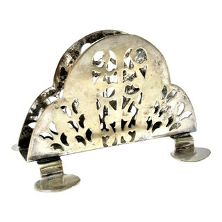 1950s English Silverplate Pierced Napkin Holder For Sale