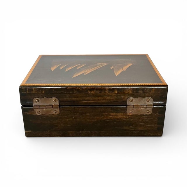 Vintage Ebonized Wood Sailboat Box With Gold Accents For Sale In Chicago - Image 6 of 6
