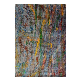 10 X 14 Contemporary Wool and Silk Rug With Multicolored Abstract Design For Sale