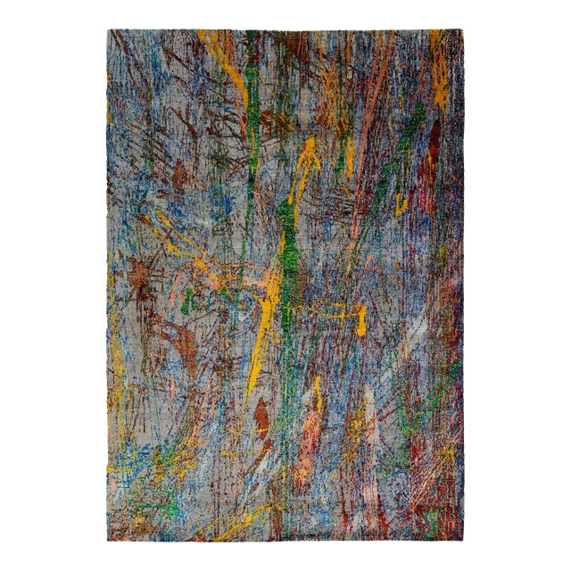 10 X 14 Contemporary Wool and Silk Rug With Multicolored Abstract Design For Sale