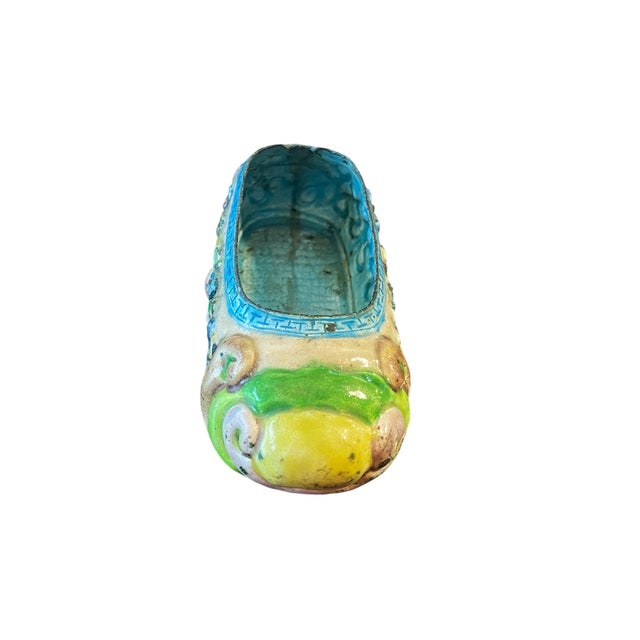 Antique Chinoiserie Colorful Enamels on Brass Mini Shoe 3.5" W For Sale - Image 4 of 8