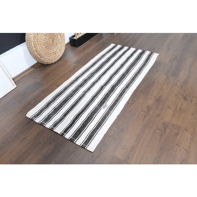 1970s Vintage Handmade Wool Cotton Turkish White Runner Rug For Sale - Image 11 of 11