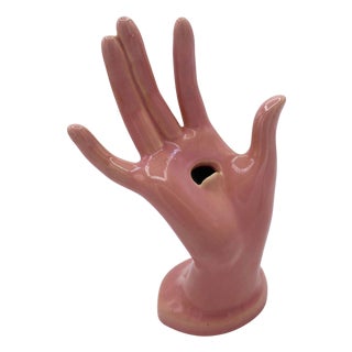 1950s California Pottery Salmon Pink Figurative Female Hand Business Card Holder For Sale