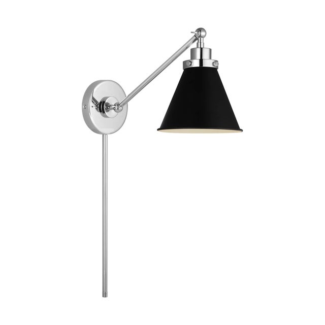 Chapman & Myers by Visual Comfort Studio Wellfleet Single Arm Cone Task Sconce, Midnight Black & Polished Nickel For Sale - Image 4 of 6