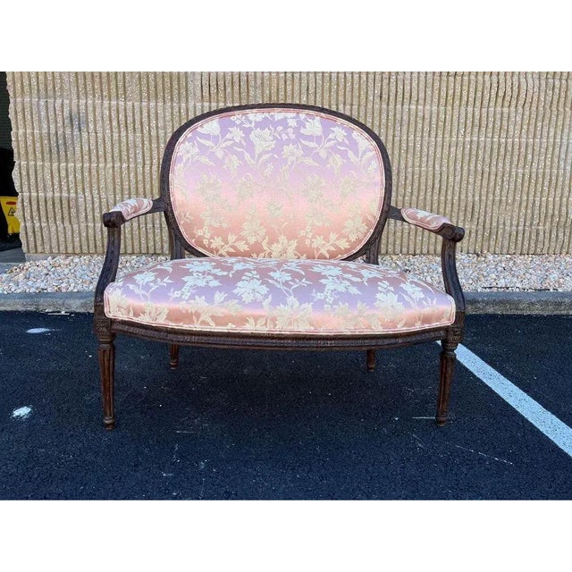 French Antique Louis XVI Style Walnut Upholstered Canapé. 19th Century. For Sale - Image 3 of 10