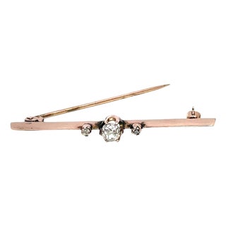 14k Yellow Gold Diamond Vintage Brooch For Sale