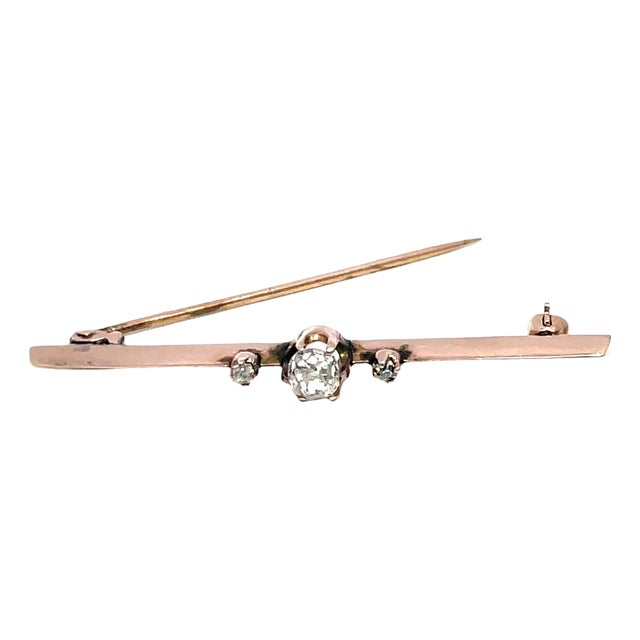 14k Yellow Gold Diamond Vintage Brooch For Sale