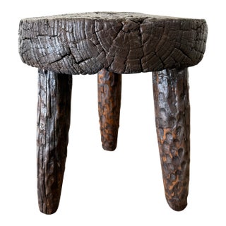 Vintage Reclaimed Pine Side Table - Walnut For Sale
