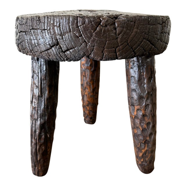 Vintage Reclaimed Pine Side Table - Walnut For Sale