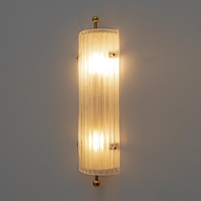 Italian Art Deco Style Murano Glass and Brass Sconces, 2000s, Set of 2 For Sale - Image 6 of 11
