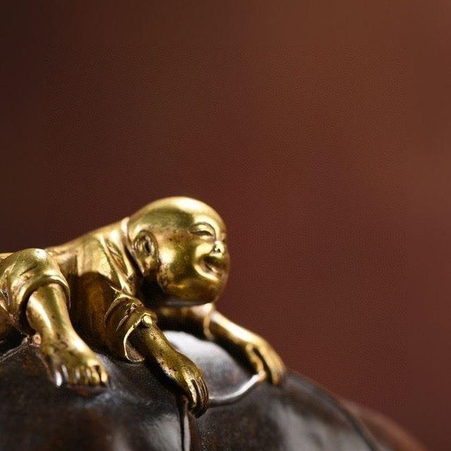 Metal Vintage Gilt Bronze Figure Group – Two Boys Playing With a Water Buffalo For Sale - Image 7 of 9