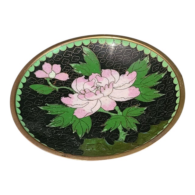 Vintage Asian Floral Enamel Hand Made Cloisonné Small Plate Trinket Holder For Sale