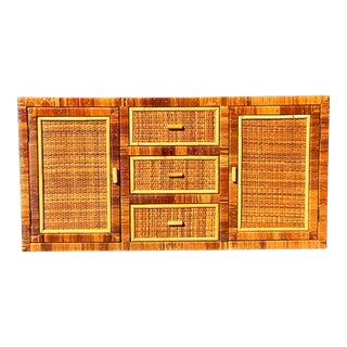 Vintage Coastal Wrapped Rattan Credenza For Sale