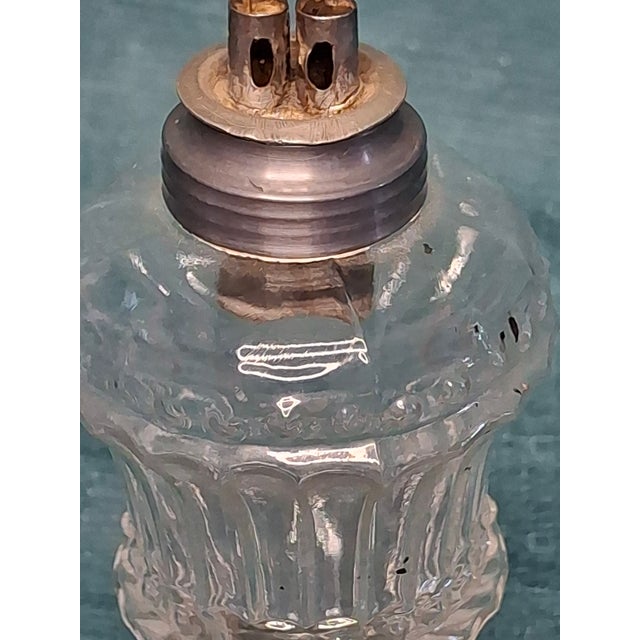 Mid 19th Century Matched Pair Antique 1830s-1850s Flint Glass Whale Oil Lamps Pewter Burner For Sale - Image 5 of 14