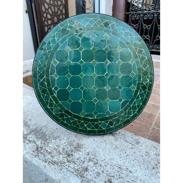 Green Round Mosaic Tiles Coffee Table For Sale - Image 4 of 6