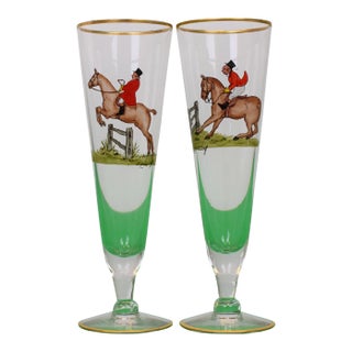 Set X 2 Abercrombie & Fitch/ Cyril Gorainoff Hand Painted Pilsner Glasses For Sale