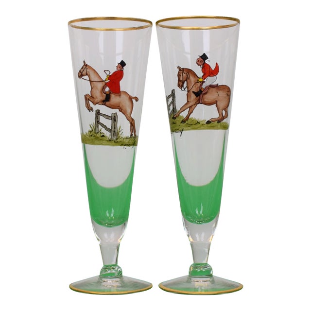 Set X 2 Abercrombie & Fitch/ Cyril Gorainoff Hand Painted Pilsner Glasses For Sale
