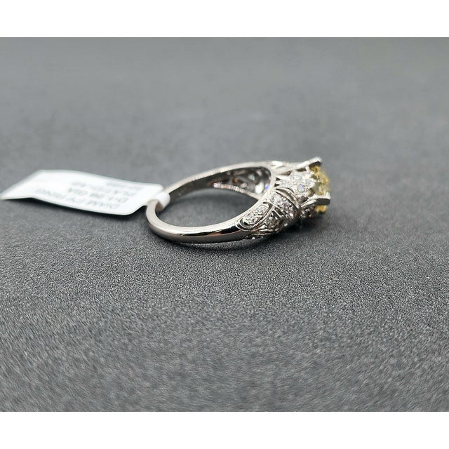 1.28 Ct Gia Certified Natural Fancy Yellow Diamond Ring Size 6.5 For Sale In Chicago - Image 6 of 9