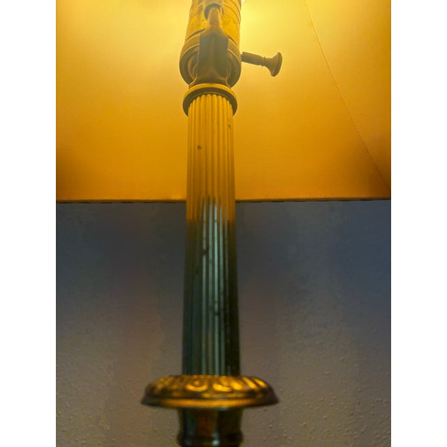 Hollywood Regency 1960s Hollywood Regency Brass Ram Lamp With Silk Striped Shade For Sale - Image 3 of 8