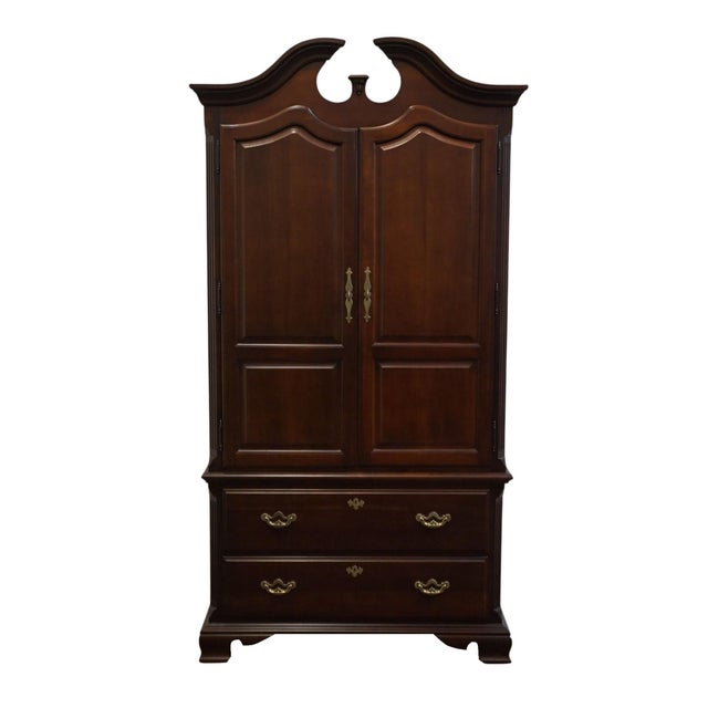 Traditional Late 20th Century Thomasville Furniture Collector's Cherry Traditional Style 43" Pediment Clothing Armoire For Sale - Image 3 of 15